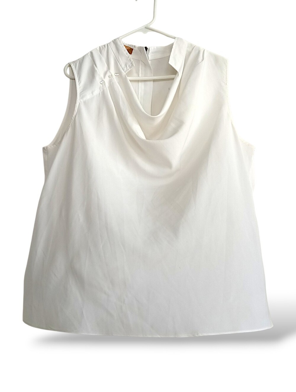 Ellen Tracy Off White Drape Neck Blouse Button Shoulder Short Collar Elegant 1x - Picture 2 of 9